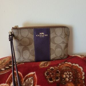 Coach Tan and Purple Signature Wristlet NWOT.